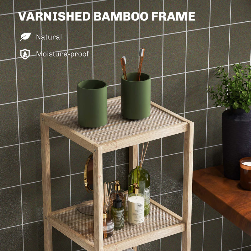 Four Tier Bamboo Bathroom Storage Shelf Natural Finish by HOMCOM