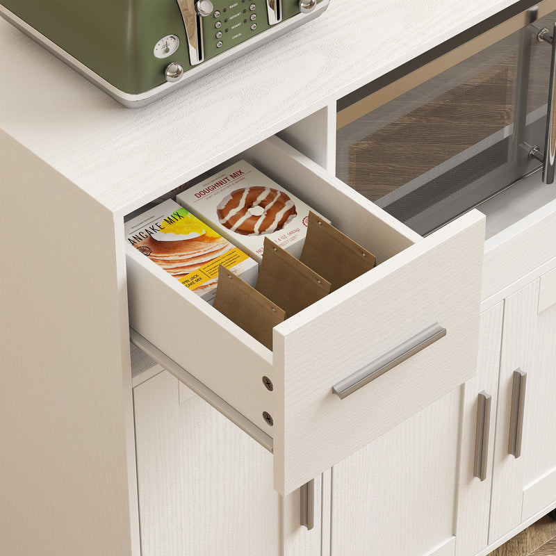 Kitchen Storage Trolley with Sliding Microwave Shelf and Lockable Wheels White Homcom