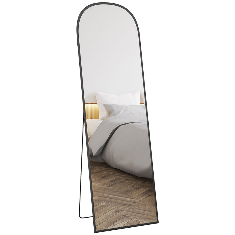 Full Length Standing Mirror with Aluminium Frame for Bedroom or Hallway, Black