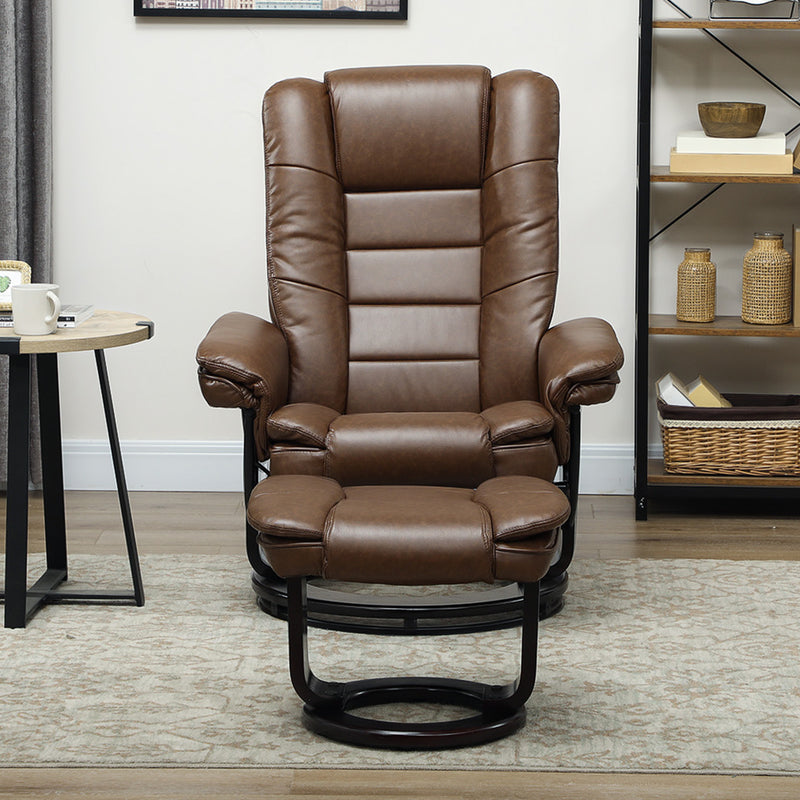 Reclining Faux Leather Armchair with Footstool 135 Degree Backrest Support Brown