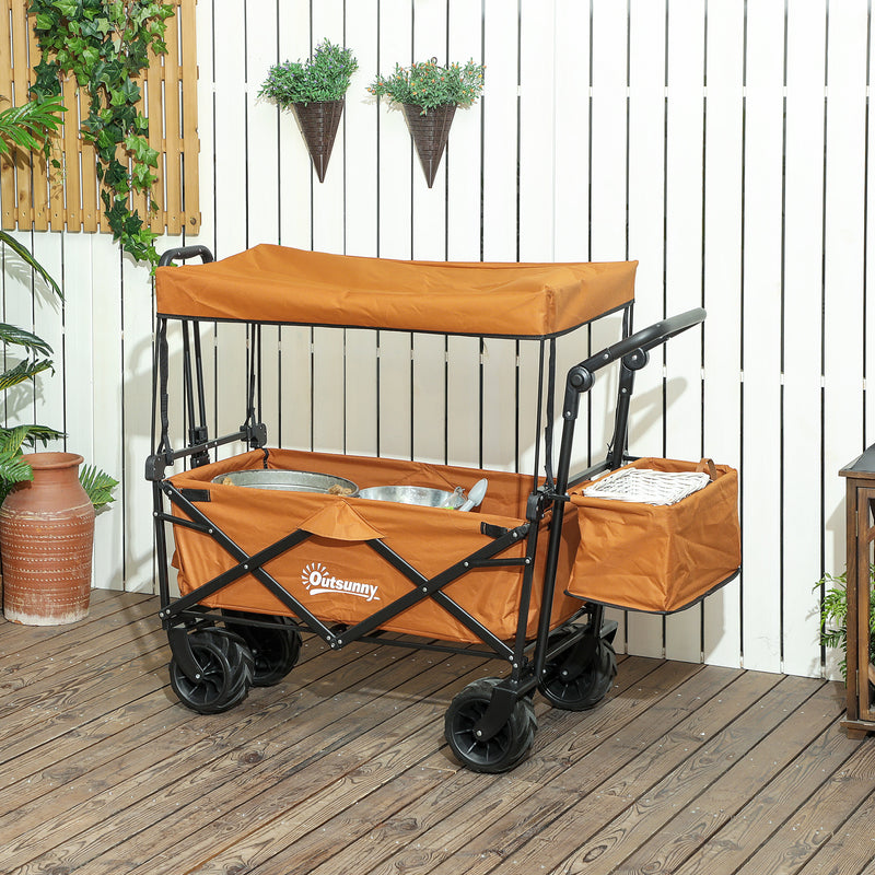 Orange Folding Trolley Cart with Canopy and Handle for Shopping Camping by Outsunny