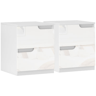 Set of 2 High Gloss Bedside Tables with Storage Shelves for Bedroom Organisation White