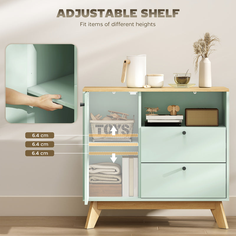 Sideboard with Adjustable Shelves for Organised Storage Light Green and Oak AOSOM