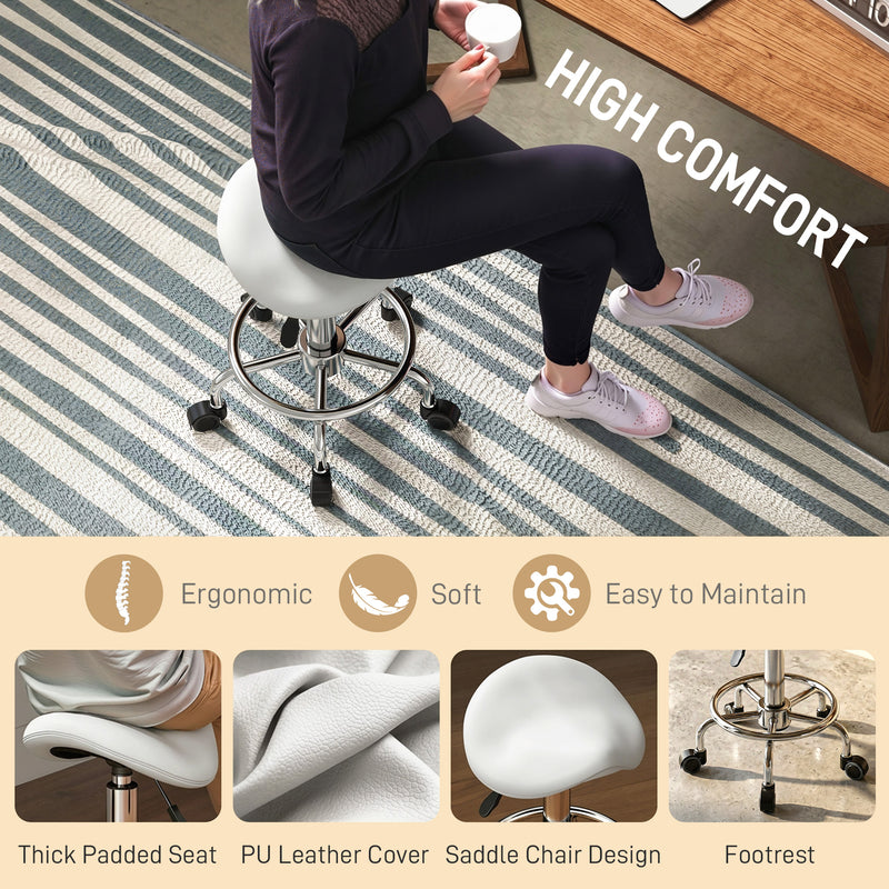 Saddle Stool with Ergonomic Posture Support and Adjustable Height for Home or Office White AOSOM