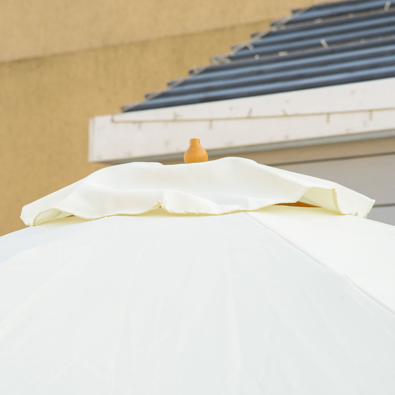 Beige 3.3m Garden Parasol With Wood Pole And Ruffled Canopy For Sun Protection