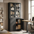 Tall Display Cabinet with Glass Doors and Hidden Storage for Organised Living or Dining Room Black