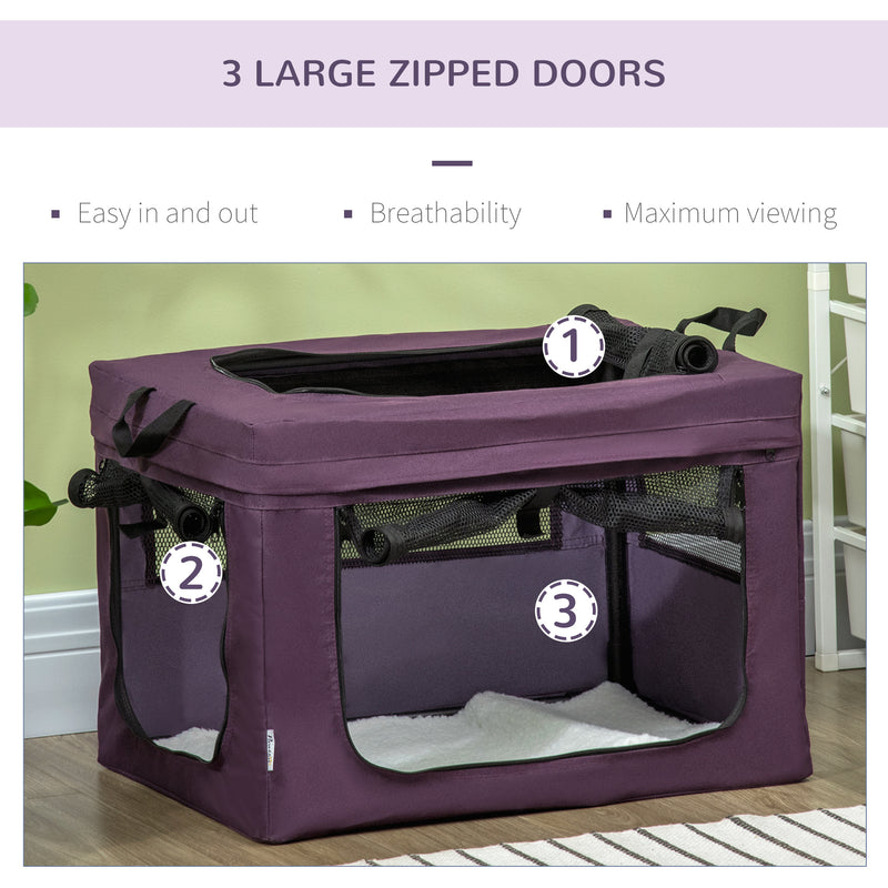 60cm Soft Pet Carrier With Cushion For Small Dogs Ideal For Travel, Purple
