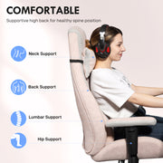 Pale Pink Fabric Gaming Chair With Lumbar Support And Headrest For Comfortable Play