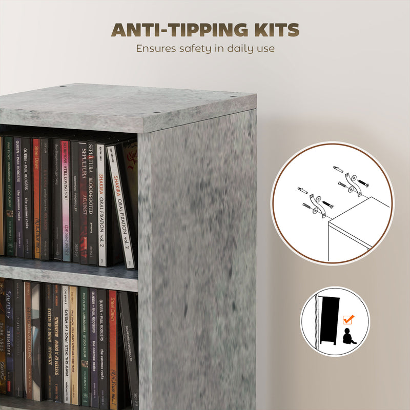 CD and Media Storage Shelves Set of 2 with Adjustable Compartments Grey