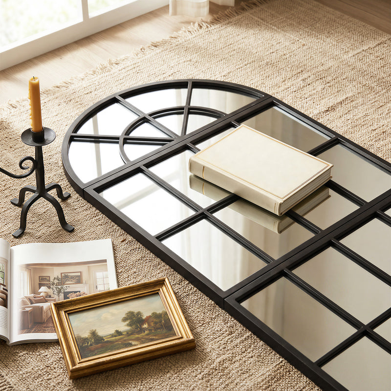 Hallway Wall Mirror Set 3 Piece Arched Design to Brighten and Open Up Spaces Black Homcom