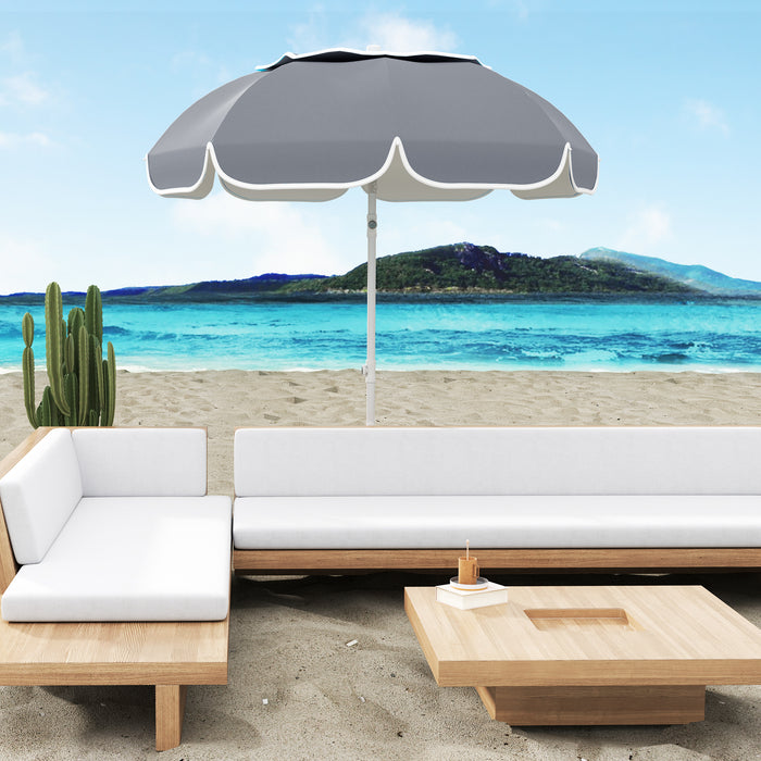 Grey Beach Umbrella with Sand Anchor Adjustable Tilt UPF50+ UV Protection and Carry Bag by Outsunny