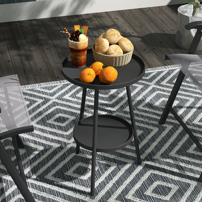 Black Round Metal Garden Side Table with 2 Tiers for Patio or Balcony by Outsunny
