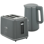 Grey Digital Kettle and 2 Slice Toaster Set with Fast Boil and LED Touch Controls