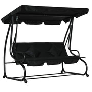 Patio Swings - Black 3 Seater Garden Swing Chair Converts to a Day Bed for Outdoor Relaxing Comfort Outsunny