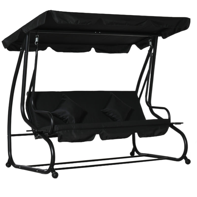 Patio Swings - Black 3 Seater Garden Swing Chair Converts to a Day Bed for Outdoor Relaxing Comfort Outsunny