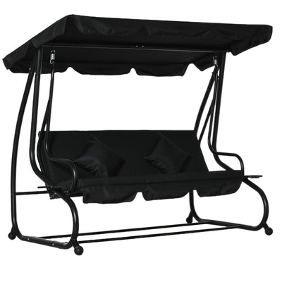 Patio Swings - Black 3 Seater Garden Swing Chair Converts to a Day Bed for Outdoor Relaxing Comfort Outsunny