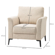 Beige Linen Look Armchair with Padded Seat and Wooden Legs by HOMCOM