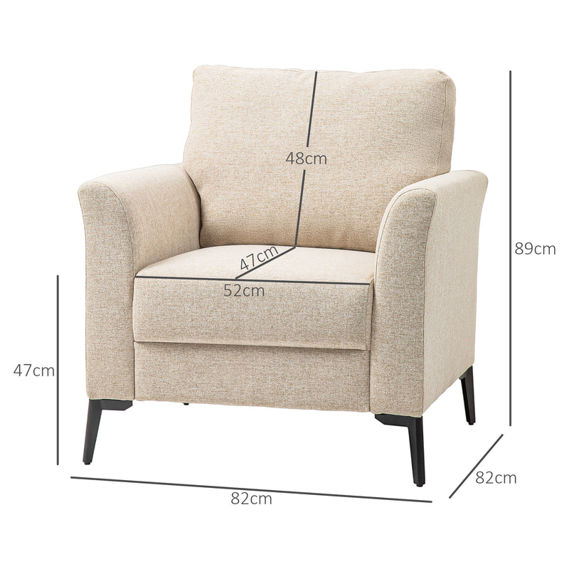 Beige Linen Look Armchair with Padded Seat and Wooden Legs by HOMCOM