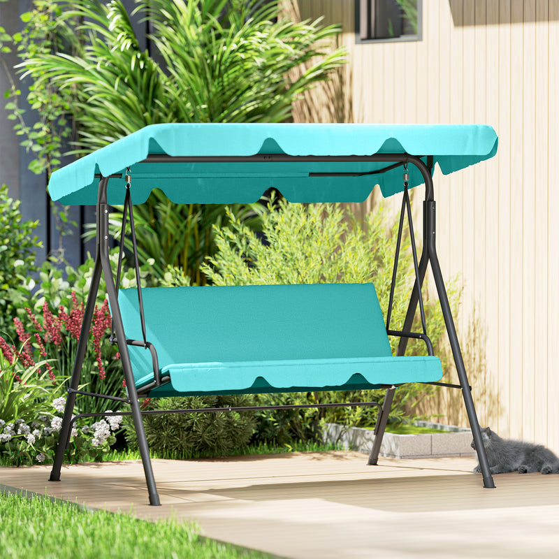 Patio Swing - 3 Seater Garden Swing Chair With Adjustable Canopy For Outdoor Relaxing, Blue