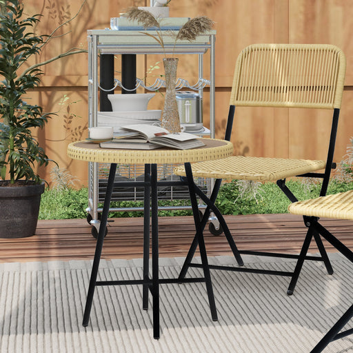 Natural Rattan Outdoor Side Table With Wood Finish Ideal For Garden Or Patio Use