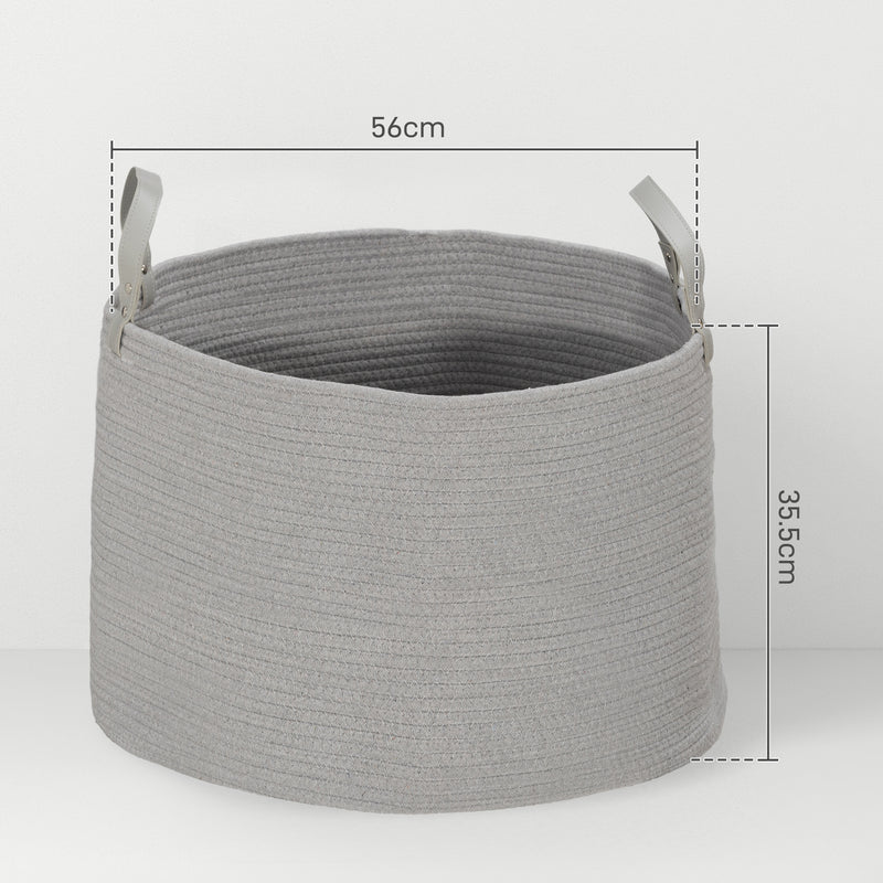 88L Cotton Rope Laundry Basket With Sturdy Handles For Clothes Storage, Grey