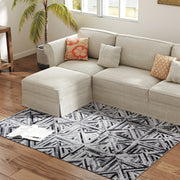 Modern Chenille Area Rug Non Slip Washable Carpet for Living Room or Office Black