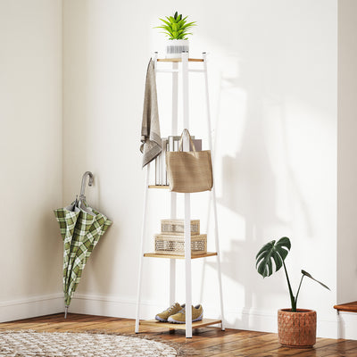 White Compact Freestanding Coat Rack with Storage Shelf and Hooks by Homcom