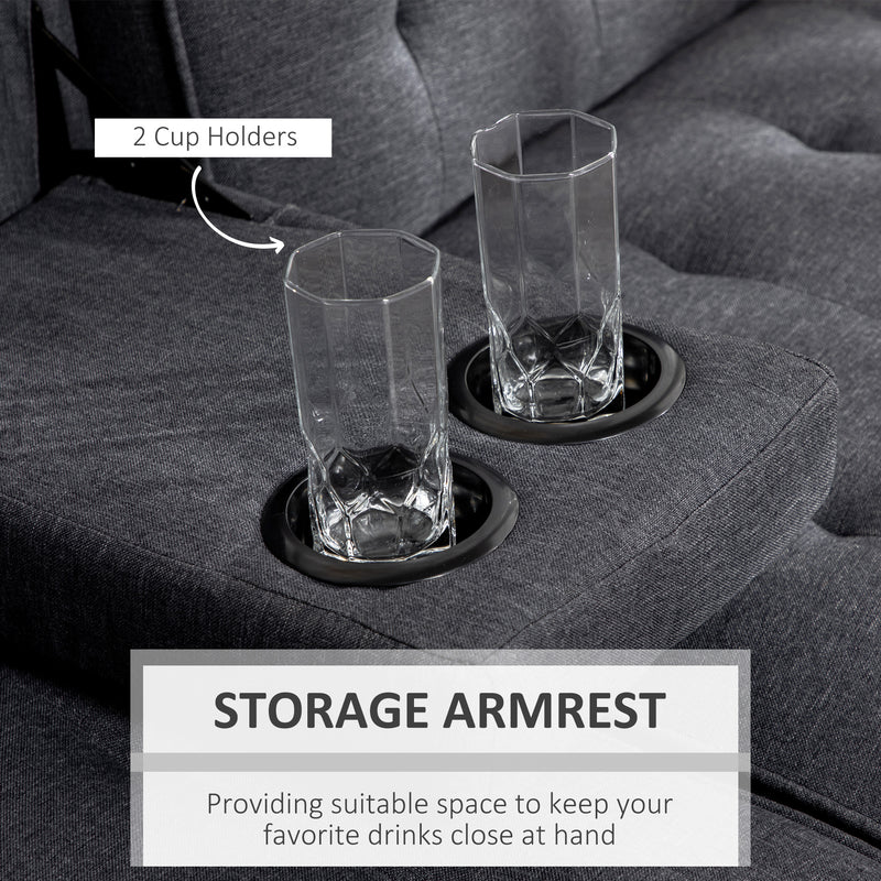 Three Seater Reclining Sofa Bed with Built In Cupholders Ideal for Guest Rooms Grey