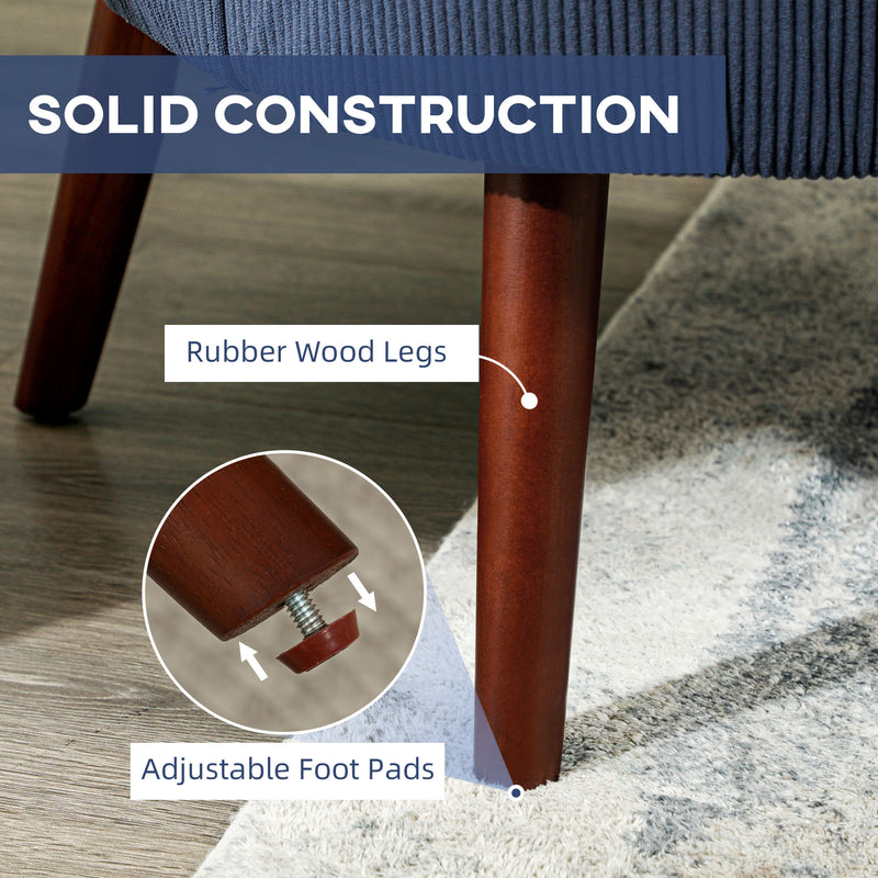 Blue Corduroy Retro Accent Chair with Wooden Legs for Living Room by HOMCOM