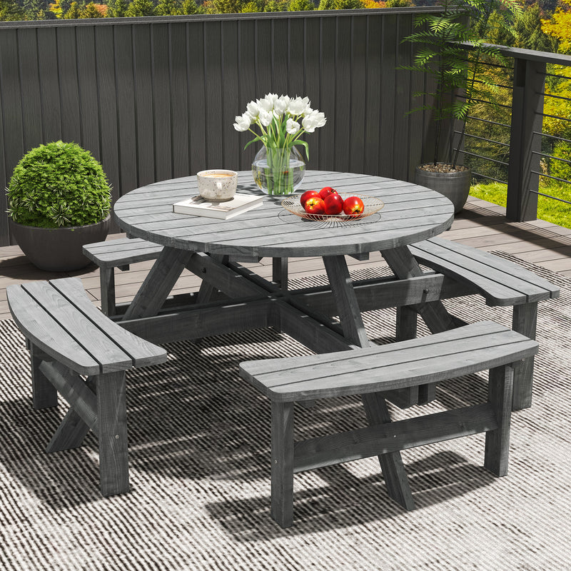 8 Seater Wooden Picnic Table and Bench Set Durable Fir Wood by Outsunny