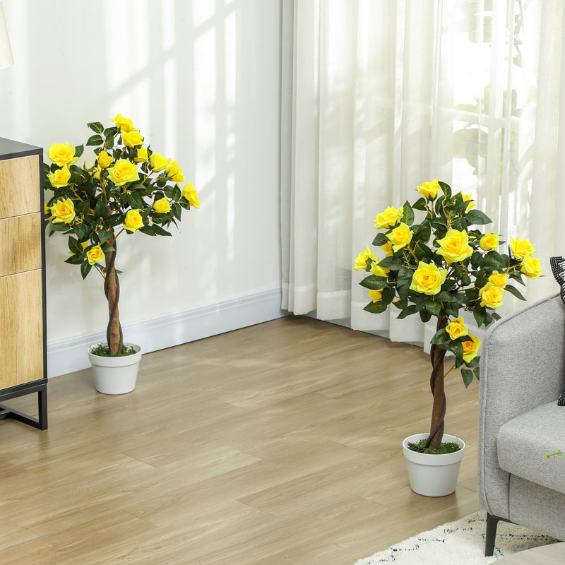 Set of 2 Artificial White Rose Plants in Pots 90cm for Indoor and Outdoor Decor by Outsunny