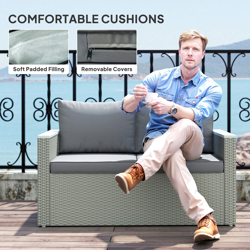 Light Grey 4 Seater Rattan Garden Furniture Set with Cushions and Coffee Table