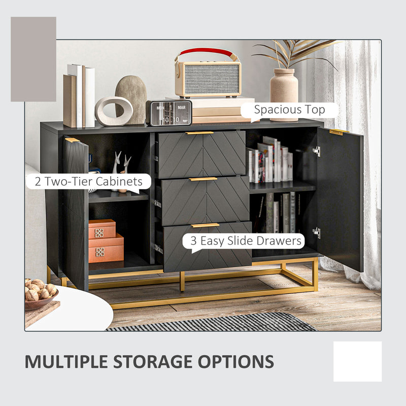 Sideboard with 3 Drawers and Adjustable Shelves for Storage in Living Room Black
