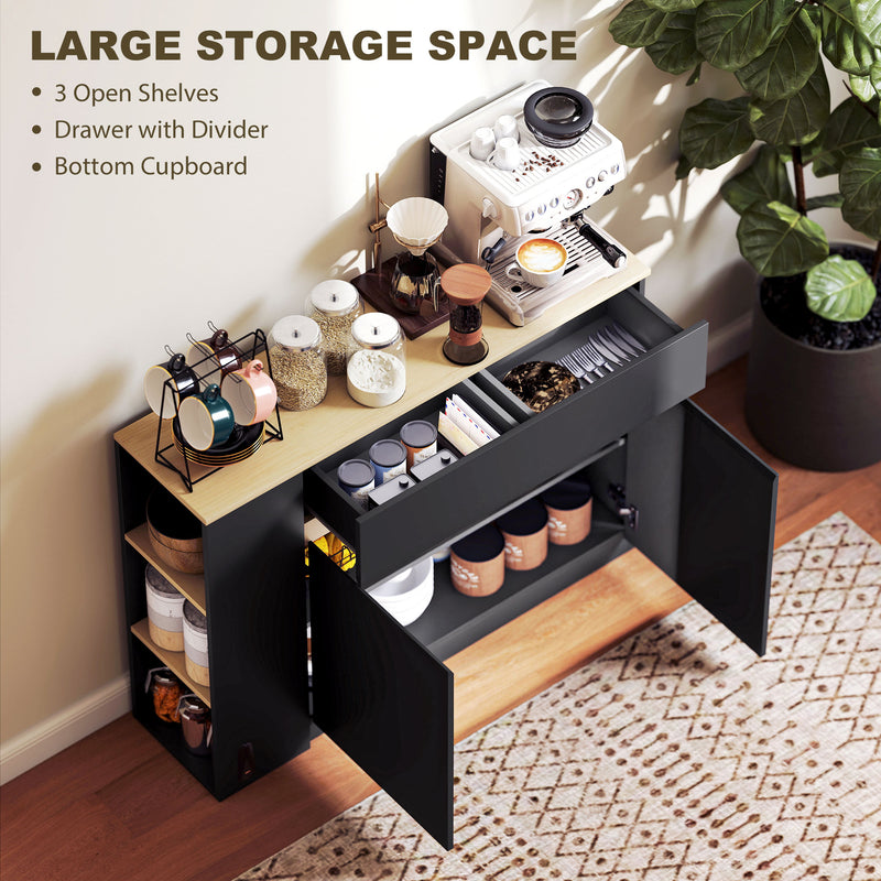 Sideboard with Adjustable Shelves for Space Saving Storage in Dining Room or Kitchen Oak Wood Effect AOSOM