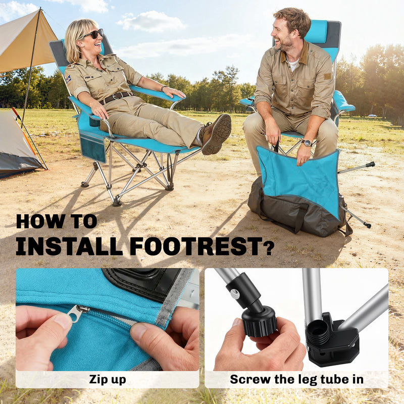 Folding Camping Chair with Detachable Footrest for Comfortable Outdoor Relaxation Blue