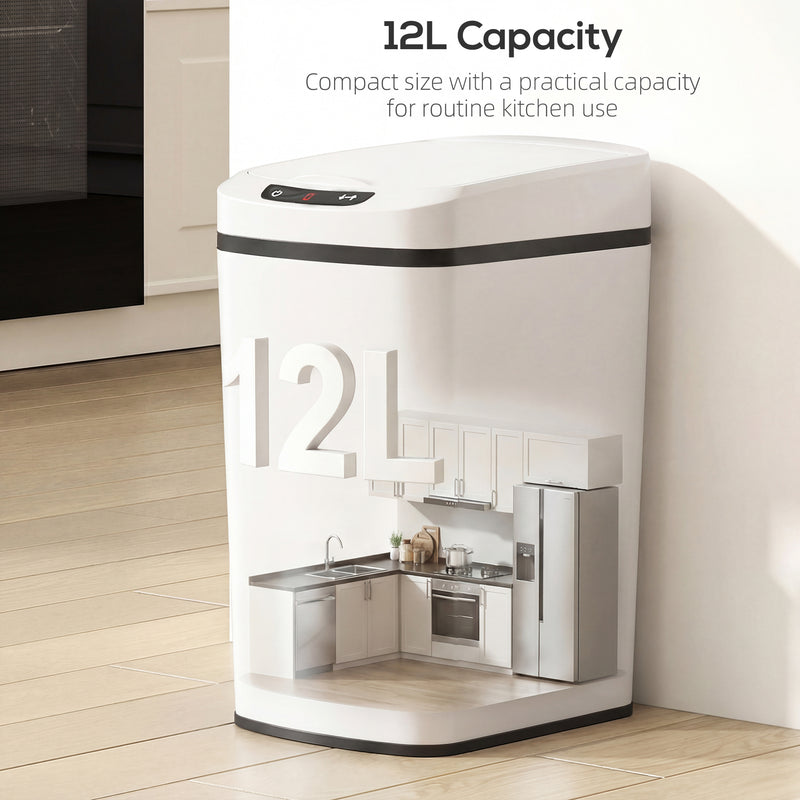 12L Touchless Kitchen Bin with Motion Sensor and Fingerprint Resistant Steel White AOSOM