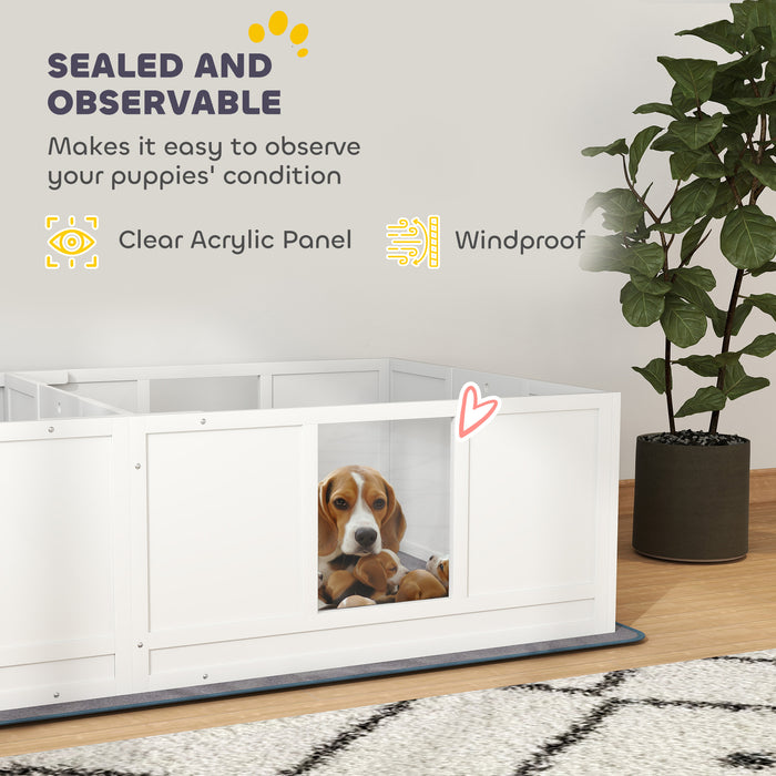 Two Room Whelping Box for Medium Dogs with Pad and Clear Panels 196 x 96cm by PawHut
