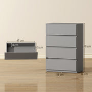 Chest of Drawers with 4 Spacious Handleless Storage Drawers for Bedroom Organisation Grey AOSOM