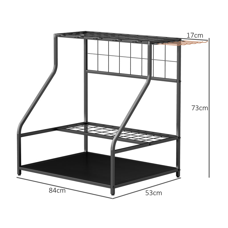 Garden Tool Storage Rack for Sheds and Garages with Hooks and Adjustable Feet Black