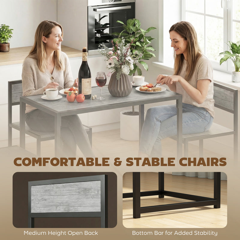 3 Piece Dining Table and Stool Set With Wood Effect Finish for Small Spaces, Charcoal Grey, 90L x 47W x 76H cm