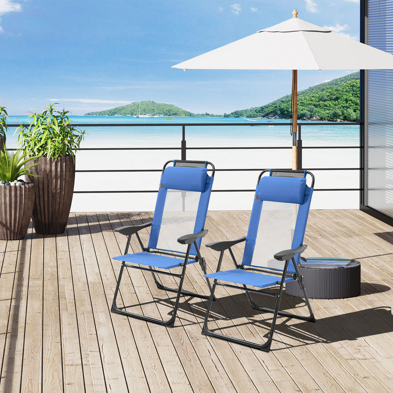 Set of 2 Folding Recliner Sun Loungers With Adjustable Backrest For Garden Use Blue Outsunny