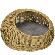 Wicker Cat House with Soft Washable Cushion Ideal for Indoor Use, Light Brown AOSOM