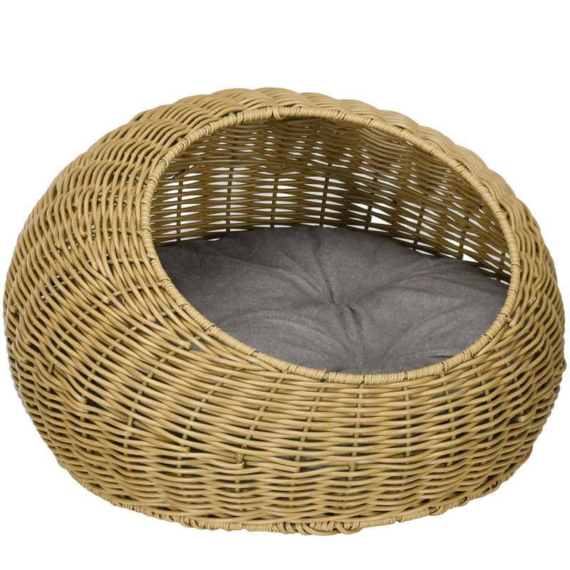 Wicker Cat House with Soft Washable Cushion Ideal for Indoor Use, Light Brown AOSOM