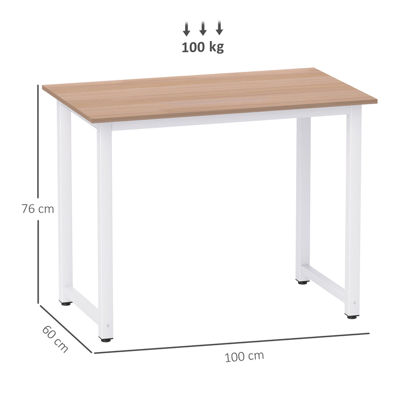 White Computer Desk 100cm Home Office Writing Table with Metal Frame by HOMCOM
