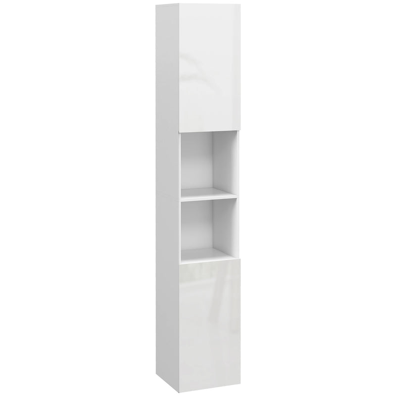 Tall Slim White High Gloss Bathroom Cabinet with Multi Storage by Kleankin