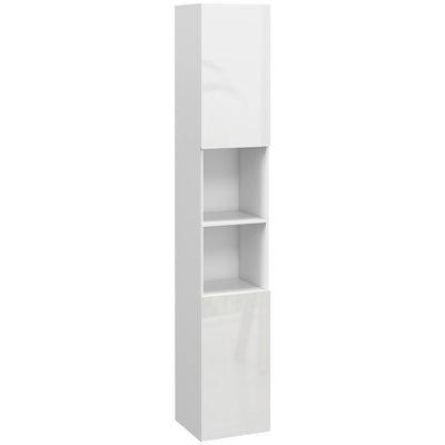 Tall Slim White High Gloss Bathroom Cabinet with Multi Storage by Kleankin
