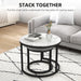 Set of 2 Round Nesting Coffee Tables with Marble Effect Glass and Steel Frame White by HOMCOM
