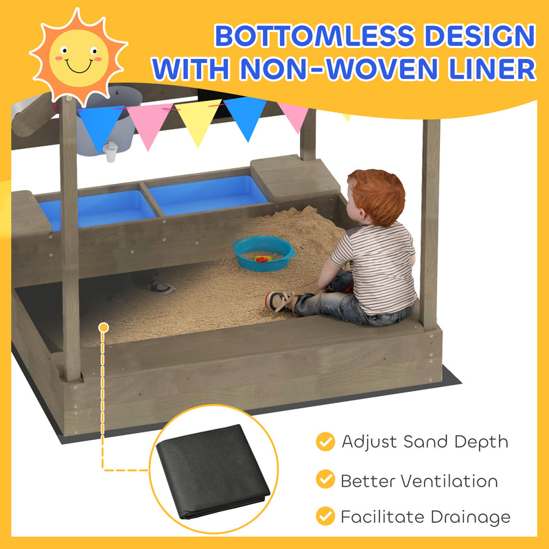 Wooden Kids Sandbox With Blackboard Sink Toys and Seats for Ages 3-7 Grey by Outsunny