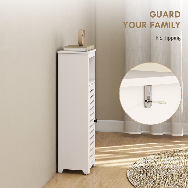 Slim Bathroom Storage Cabinet With Adjustable Shelf And Louvered Door White