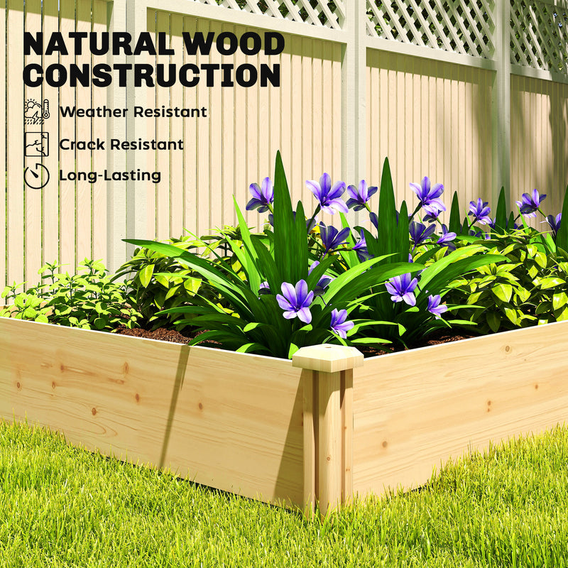 Raised Wooden Garden Planter Box With Divider For Vegetables Herbs And Flowers Natural AOSOM
